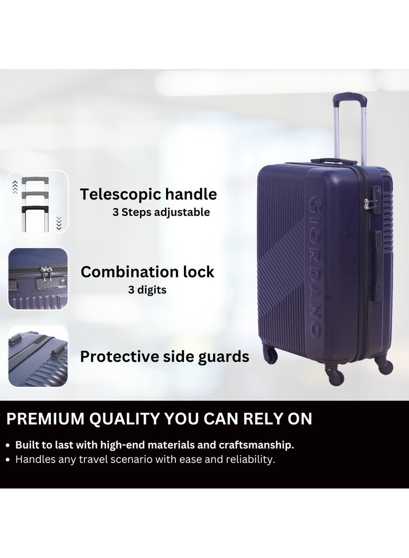 GIORDANO Logo Series Carry-On Small Cabin Suitcase Navy Blue, ABS Hard Shell Lightweight Durable 4 Wheels Luggage Trolley Bag 20