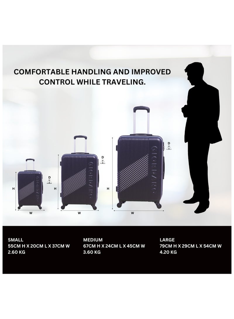 GIORDANO Logo Series Luggage Set Navy Blue, 3 Piece ABS Hard Shell Lightweight Durable 4 Wheels Suitcase Trolley Bag With Secure 3 Digits Number Lock. (20/24/28 INCH )