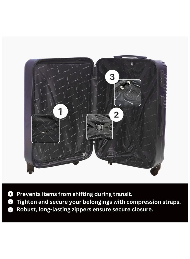 GIORDANO Logo Series Luggage Set Navy Blue, 3 Piece ABS Hard Shell Lightweight Durable 4 Wheels Suitcase Trolley Bag With Secure 3 Digits Number Lock. (20/24/28 INCH )