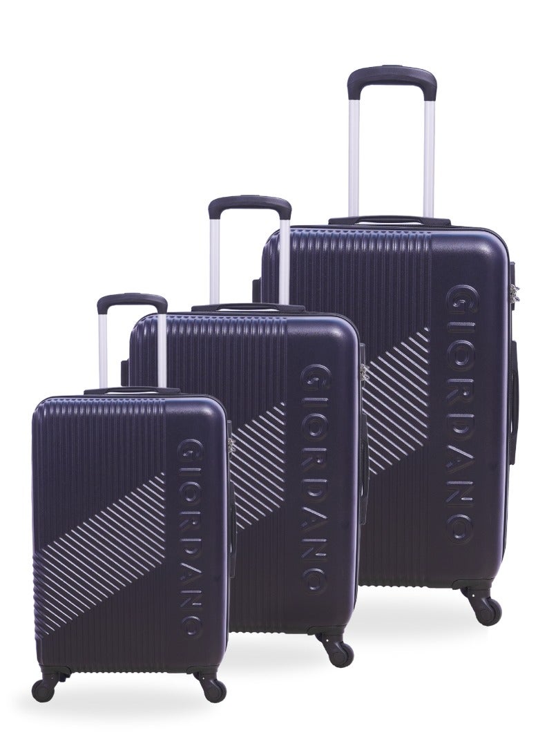 GIORDANO Logo Series Luggage Set Navy Blue, 3 Piece ABS Hard Shell Lightweight Durable 4 Wheels Suitcase Trolley Bag With Secure 3 Digits Number Lock. (20/24/28 INCH )