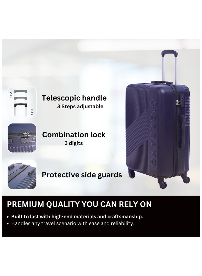 GIORDANO Logo Series Luggage Set Navy Blue, 3 Piece ABS Hard Shell Lightweight Durable 4 Wheels Suitcase Trolley Bag With Secure 3 Digits Number Lock. (20/24/28 INCH )