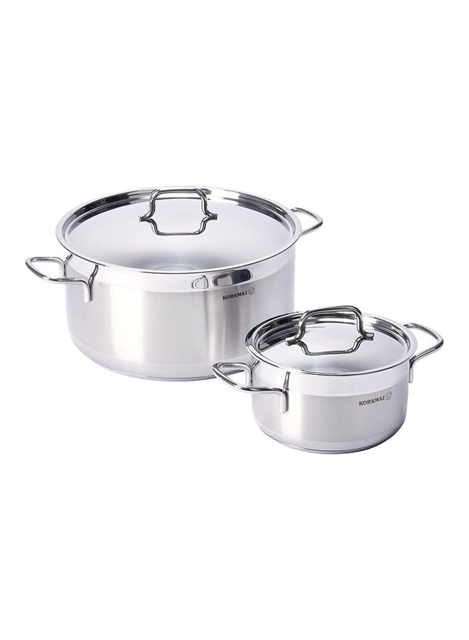 14-Piece Casting From High Quality Stainless Steel Fixed Non-Slip Handles Cookware Set Includes (12x22 cm) Casserole 4.0 liter, (13x26 cm) Casserole 6.8 liters, (15x30 cm) Casserole 11.0 liters, (8x26 cm) 4.2-liter Short Casserole, (24x6 cm) Frying Pan 2.7 liters , Milk Pan 2.0 liter (14x14 cm), Casserole With Handle 1.6 liter (16x8 cm), 6 Lids Silver