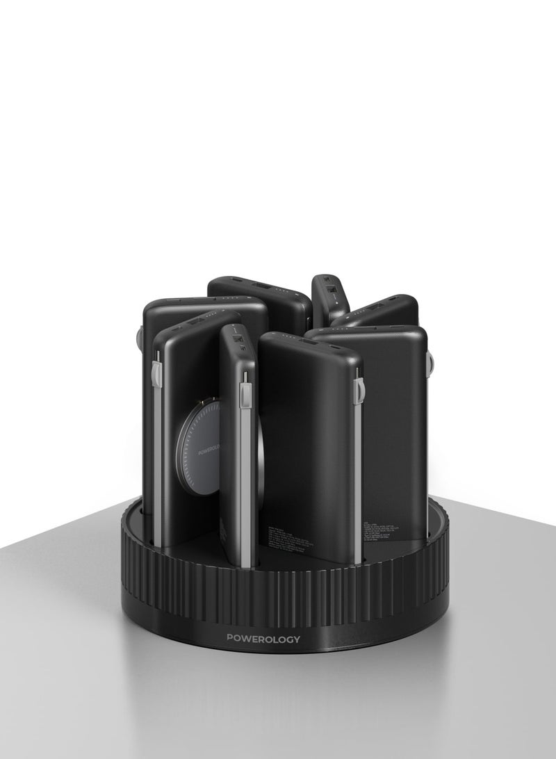 8in1 Power Station Terminal /10000mAh Each / PD 20W QC Wireless MagSafe Power Banks/ Rapid Re-Charging Station/Built-In Safeguards/ Built-In Cable /Base with Type-C and USB-A Output - Black