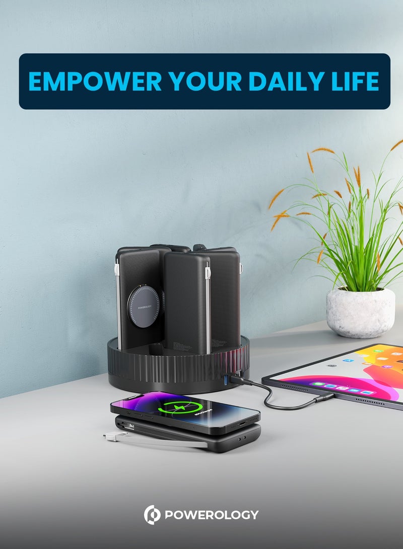 8in1 Power Station Terminal /10000mAh Each / PD 20W QC Wireless MagSafe Power Banks/ Rapid Re-Charging Station/Built-In Safeguards/ Built-In Cable /Base with Type-C and USB-A Output - Black