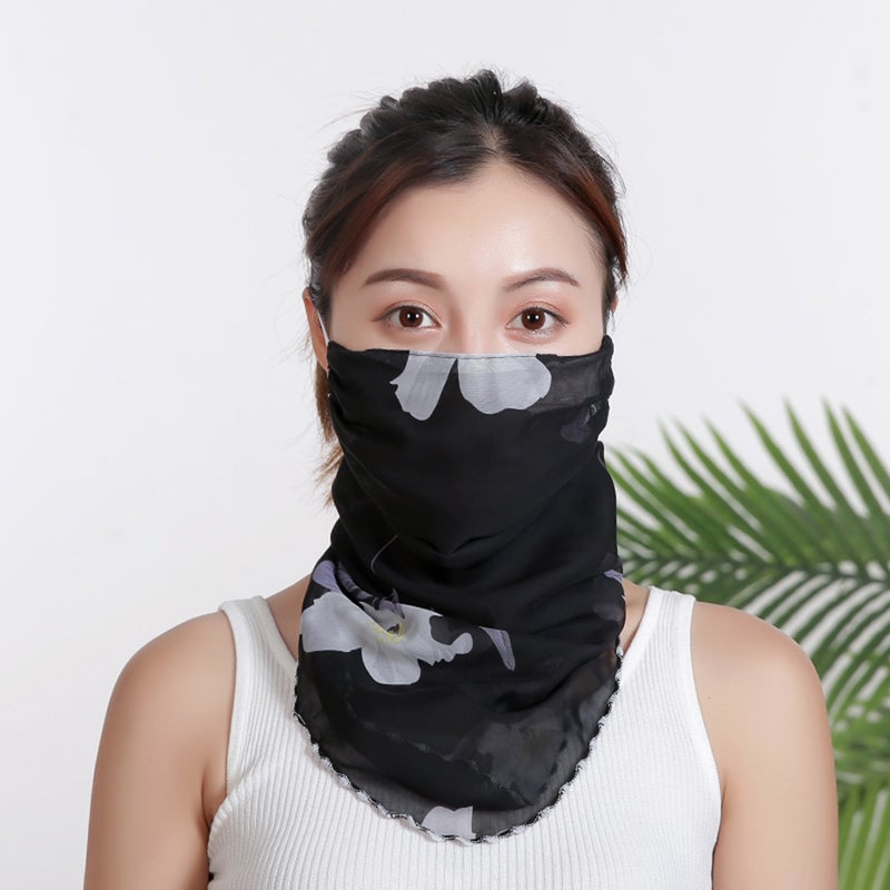 Floral Printed Ear Loop Neck Gaiter Black/White/Purple