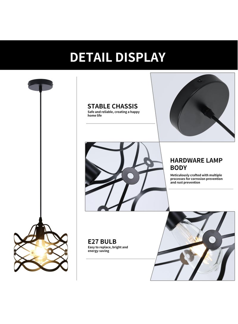 Kitchen Island Light Cage Modern Lamp Hanging Over Table Black 1 Light Pendant Lamp, Fixture Ceiling Light for Kitchen Living & Dinning Room Bar Hotel E27 Metal Caged Vintage Hanging Pendant