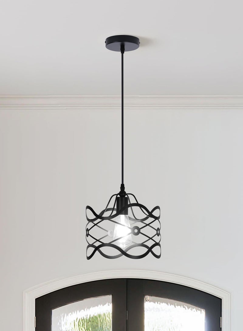 Kitchen Island Light Cage Modern Lamp Hanging Over Table Black 1 Light Pendant Lamp, Fixture Ceiling Light for Kitchen Living & Dinning Room Bar Hotel E27 Metal Caged Vintage Hanging Pendant