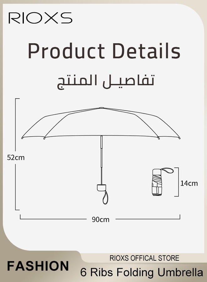 Portable Travel Umbrella with Storage Box Mini Umbrella with UPF 50+ UV Sun Protection Lightweight 6 Ribbed Compact Pocket Umbrella for Men Women Kids