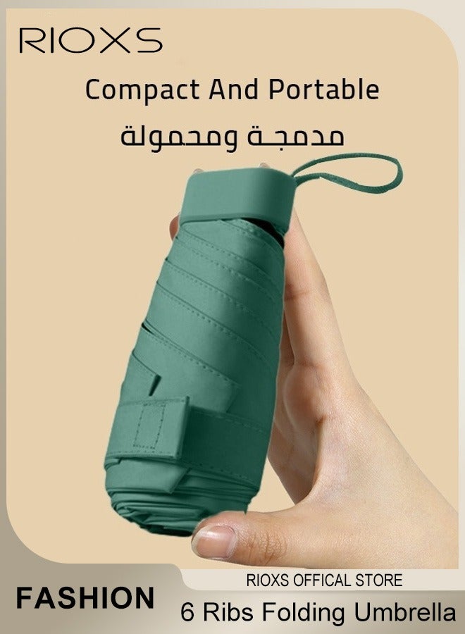 Portable Travel Umbrella with Storage Box Mini Umbrella with UPF 50+ UV Sun Protection Lightweight 6 Ribbed Compact Pocket Umbrella for Men Women Kids