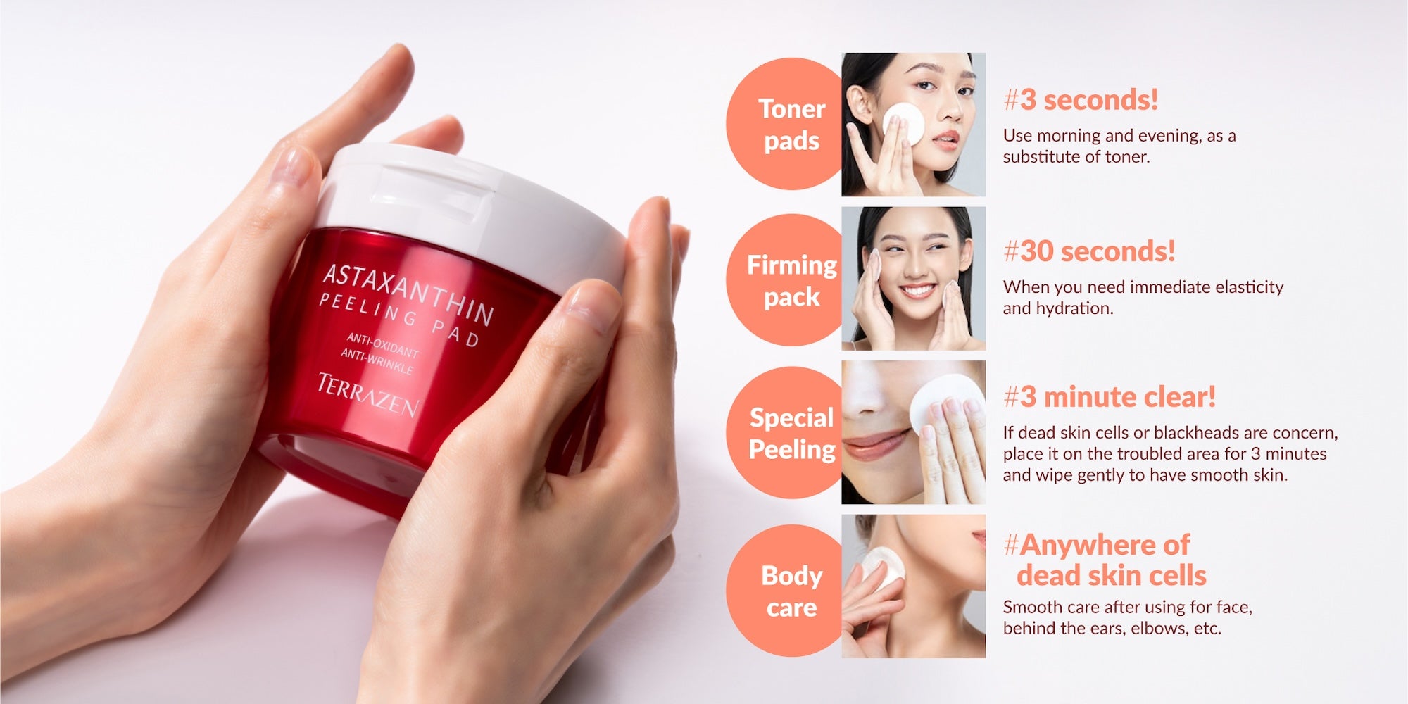 Korean Face Skin Care Astaxantin Peeling Pads - Anti Aging & Rejuvenating with Peptide Amino Acid Gentle Peel Facial Pads