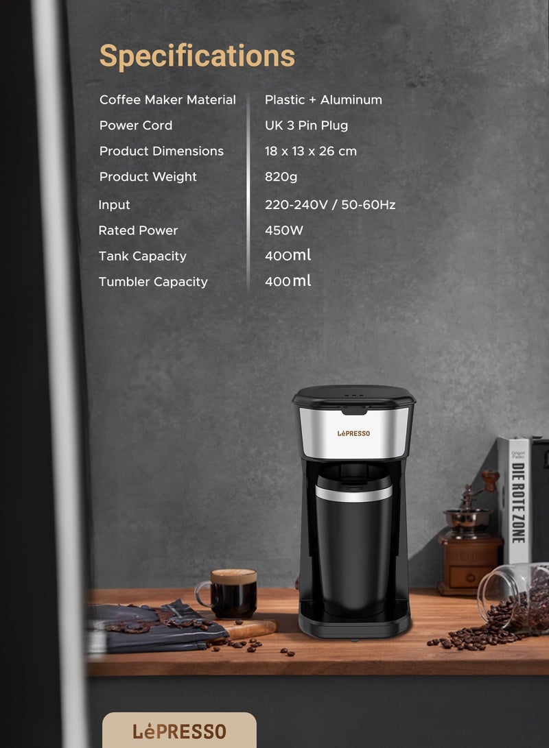 Coffee Maker 450W with Travelling Mug 400ml Coffee Machine - Black