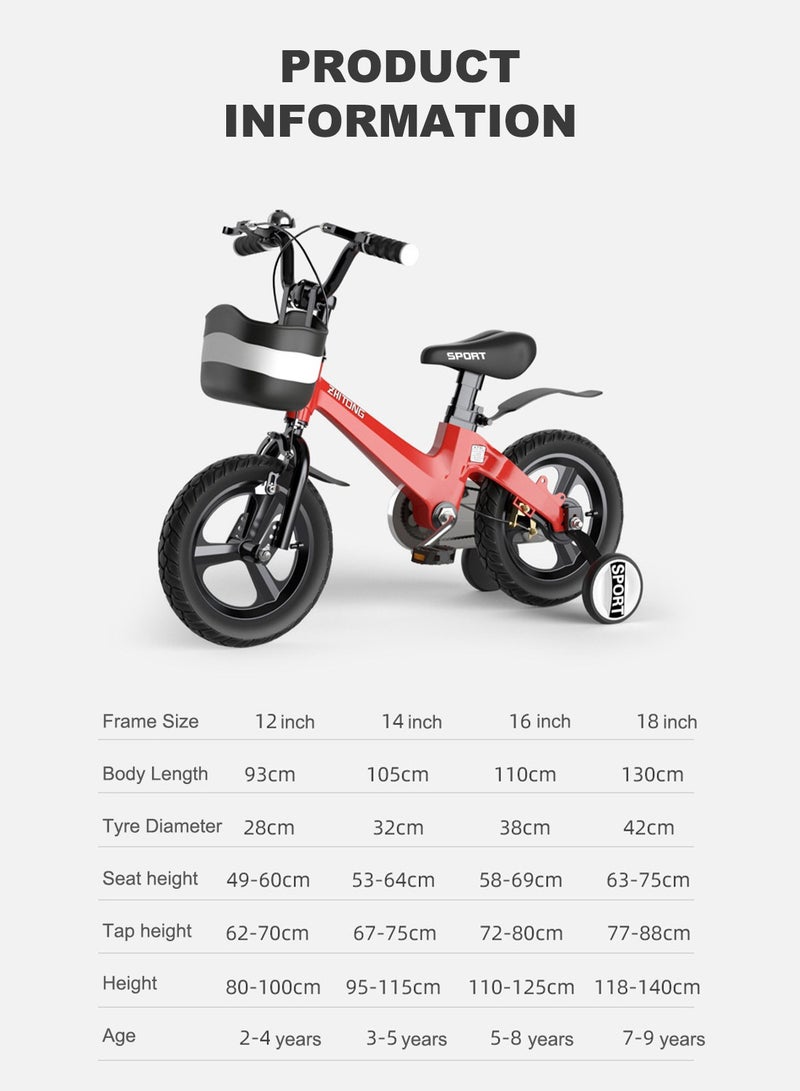 16 Inch Kids Bike Magnesium Alloy Kids' Bike Children's Bicycle For 5-8 Years Old Girls And Boys With Training Wheels Sensitive Brakes Wear-Resistant Tires Safe and Stable