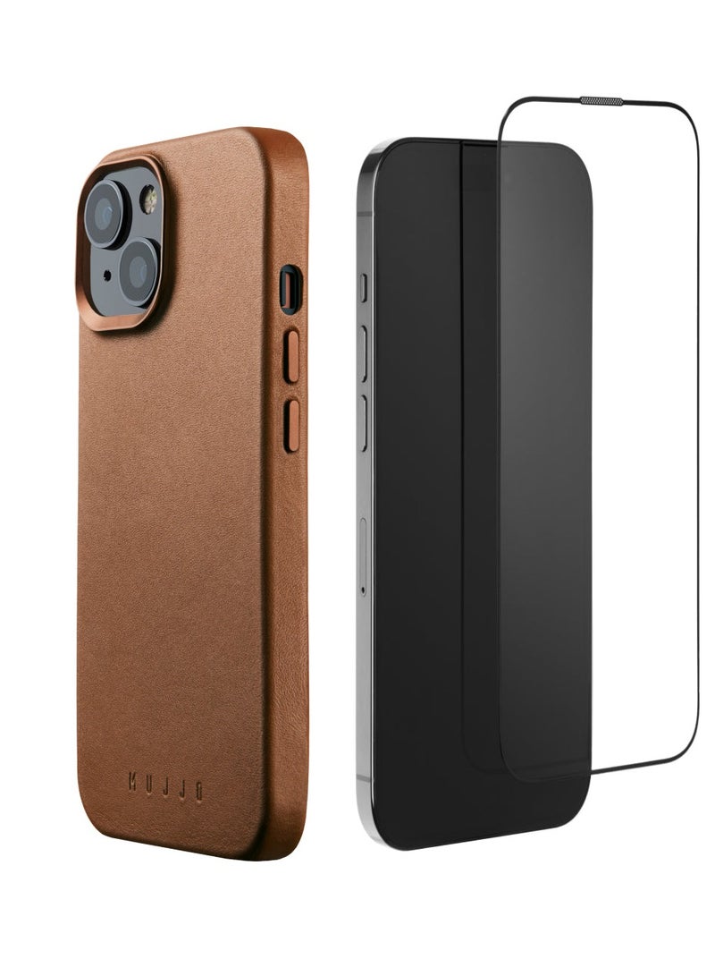 Mujjo Leather Case for iPhone 15 - Leather Case, MagSafe Compatible, Premium European Leather, Slim & Stylish Profile, Enhanced Phone & Camera Lens Protection, Recycled Materials (Dark Tan)