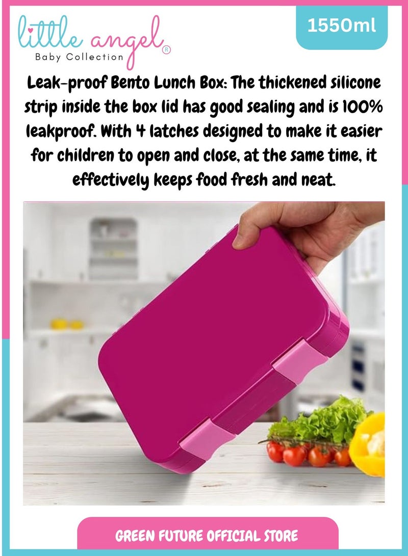 Kids Lunch Box - 6 Compartment Leak Proof Bento Box, Perfect for School- Pink