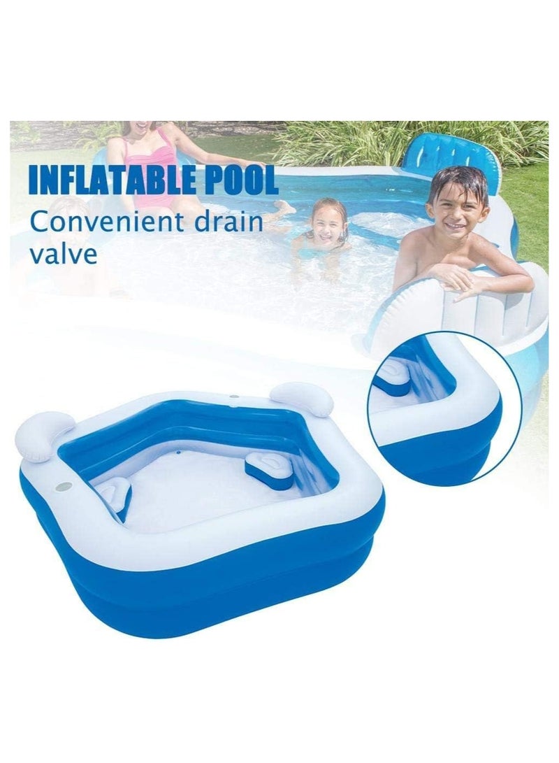 Inflatable Pool With 2 Seats Headrest Cup Holder Family Paddling Pool Swimming Pool Bath Tub For Kids Toddlers Adults