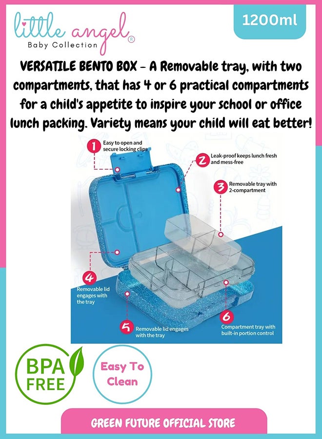 Sparkly Insulated Leakproof Bento Kids Lunch Box Wth 6 Compartments