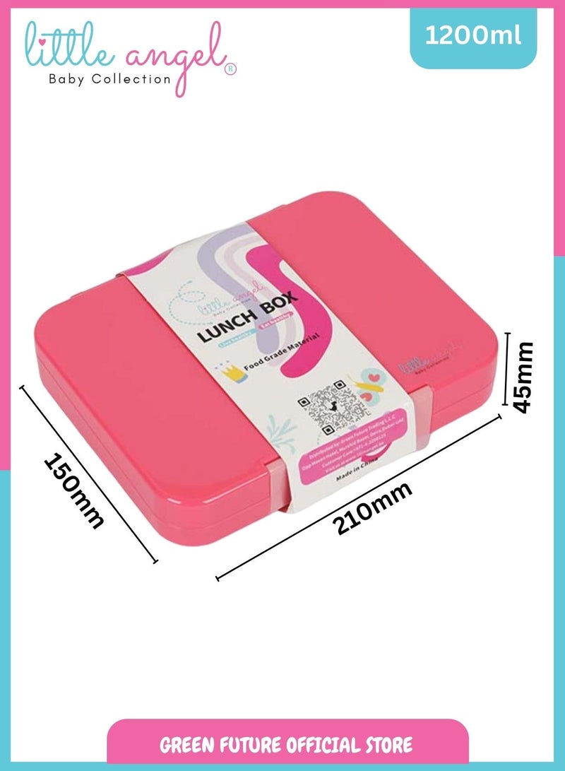 Kids Lunch Box - 6 Compartment Leak Proof Bento Box with Mermaid Design, Perfect for School- Pink