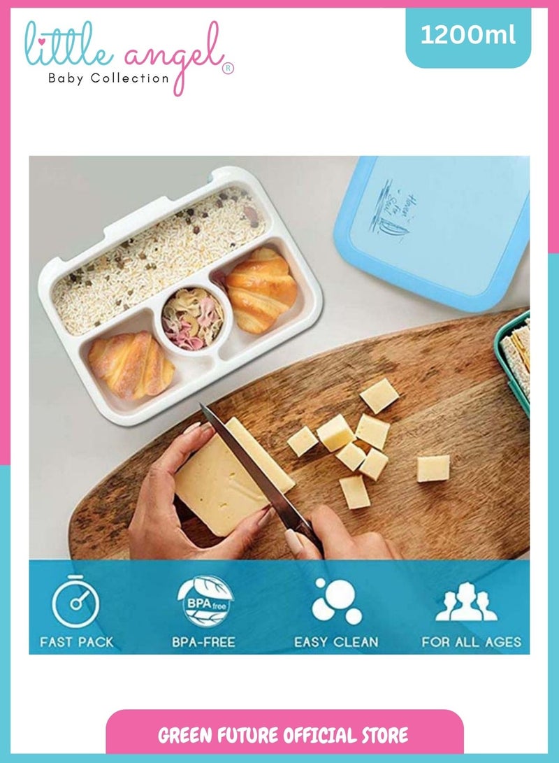 Kids Lunch Box - Leakproof Portable Bento Box with 4 Compartments, 1200 ML, Perfect for School -Grey