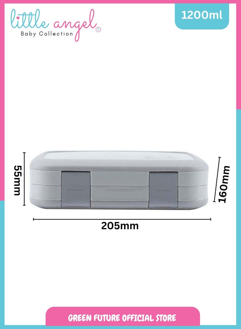 Kids Lunch Box - Leakproof Portable Bento Box with 4 Compartments, 1200 ML, Perfect for School -Grey