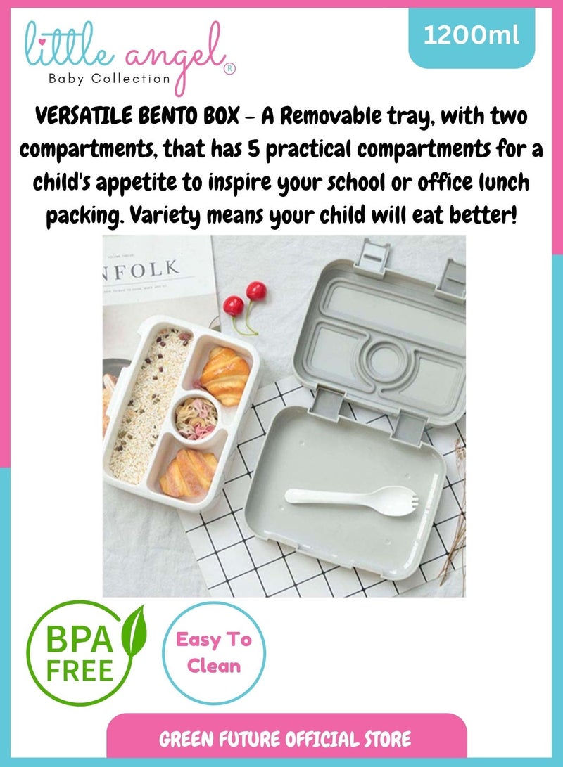 Kids Lunch Box - Leakproof Portable Bento Box with 4 Compartments, 1200 ML, Perfect for School -Grey