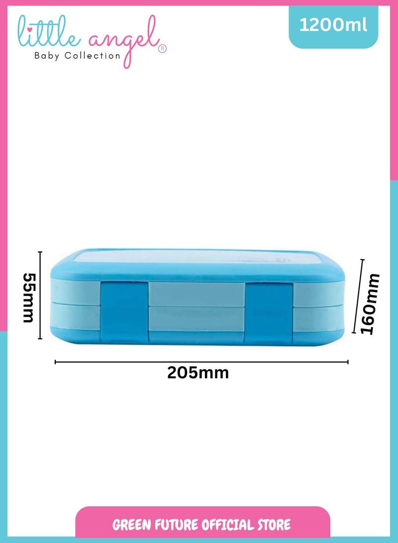 Kids Lunch Box - Leakproof Portable Bento Box with 4 Compartments, 1200 ML, Perfect for School - Blue