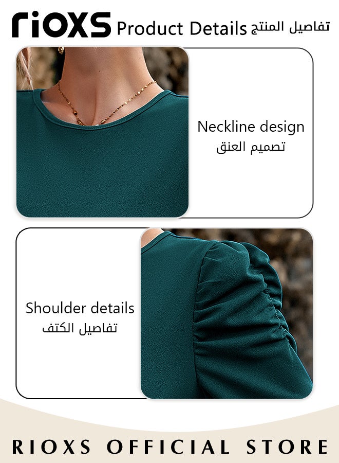 Women's Dresses Long Sleeve Crew Neck Knee-high Dress Ruffle Shoulders Waist Slimming Hip Wrap Dress Casual Work Party Midi Dress For Ladies Women