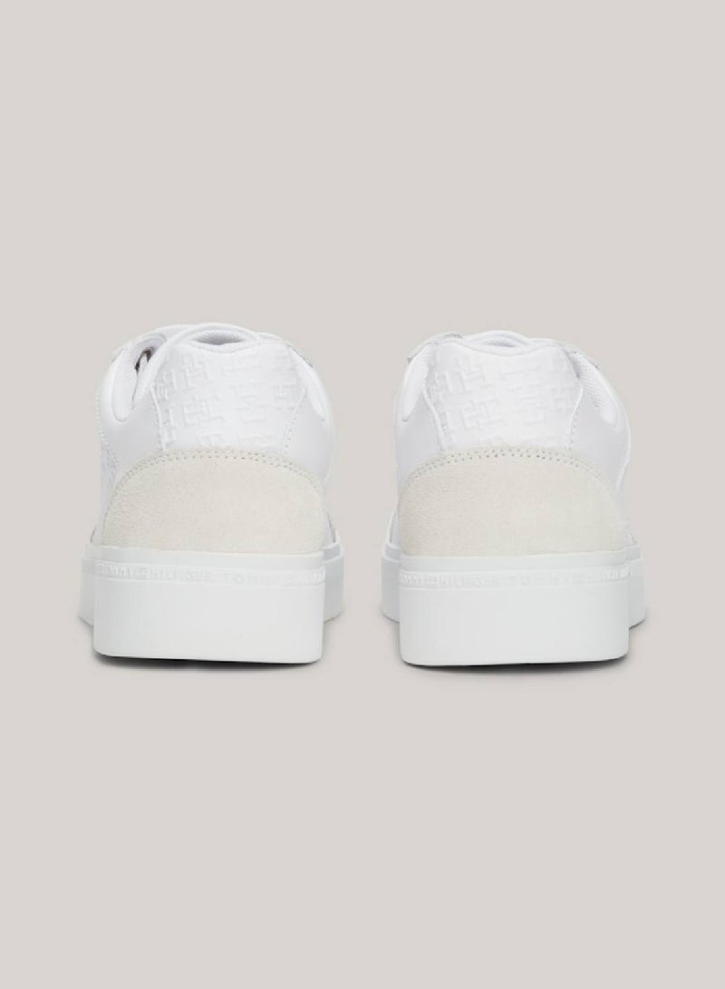 Women's Th Monogram Leather Mixed Texture Trainers -  Leather upper, White