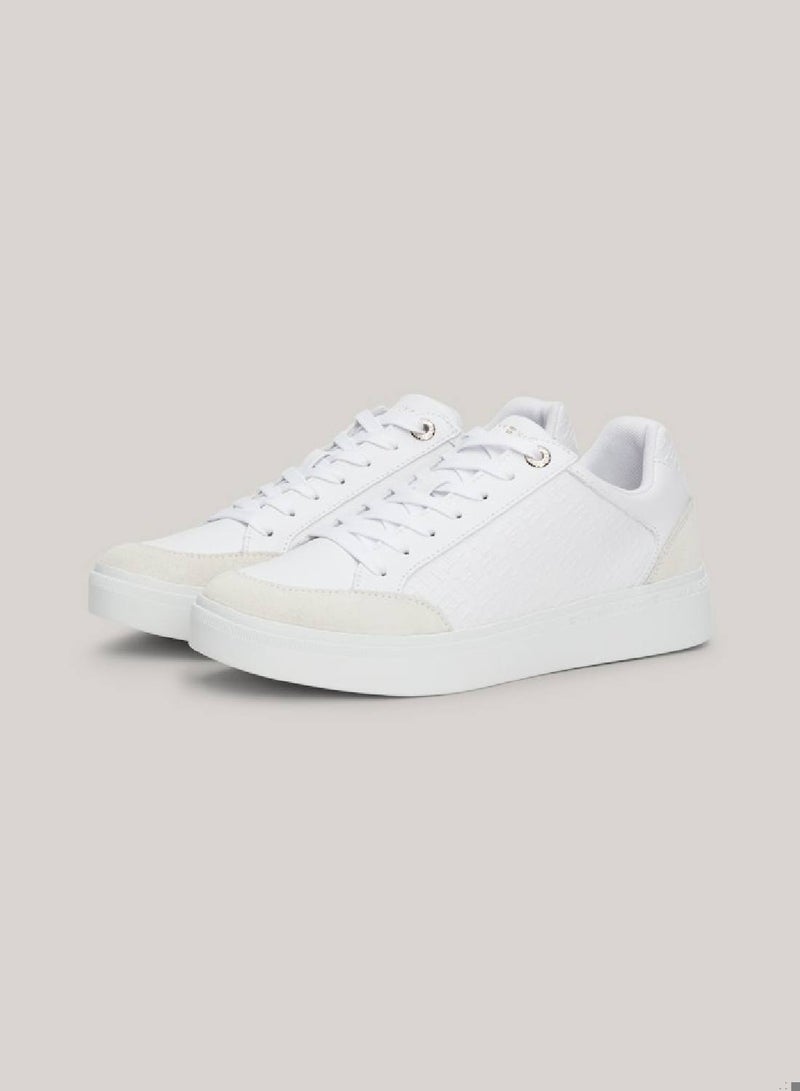 Women's Th Monogram Leather Mixed Texture Trainers -  Leather upper, White