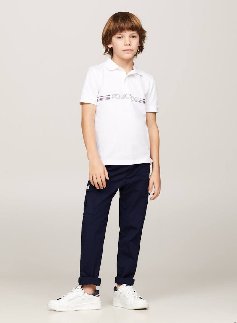 Boys' Hilfiger Monotype Straight Leg Cargo Trousers -  Stretch organic cotton, Blue