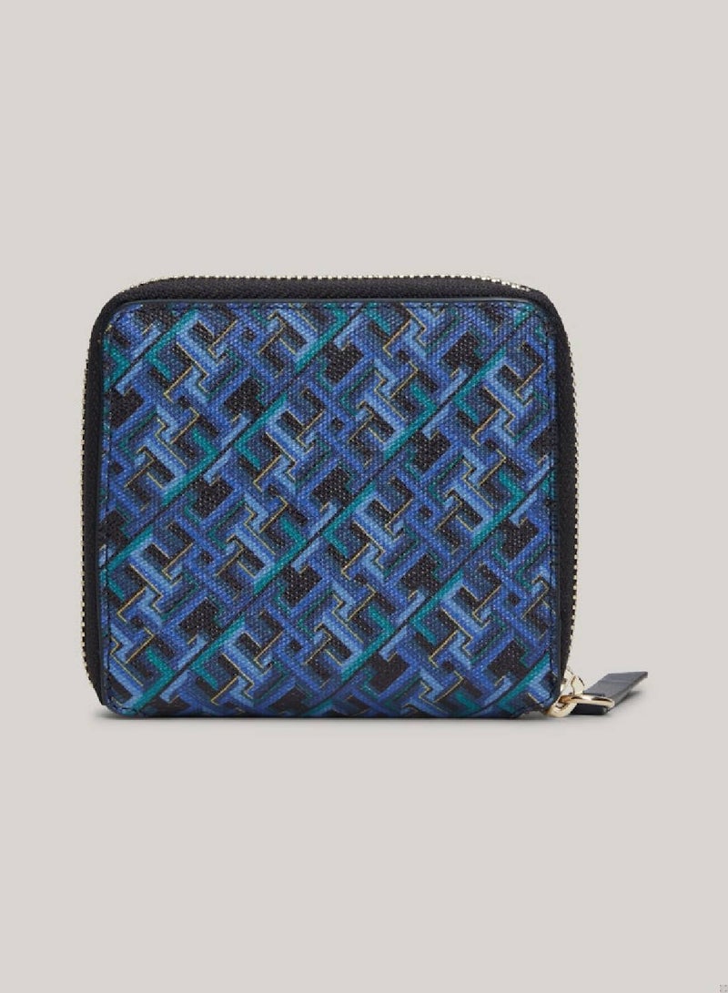 Women's Zip-Around Coin Wallet -  Pure cotton, Blue