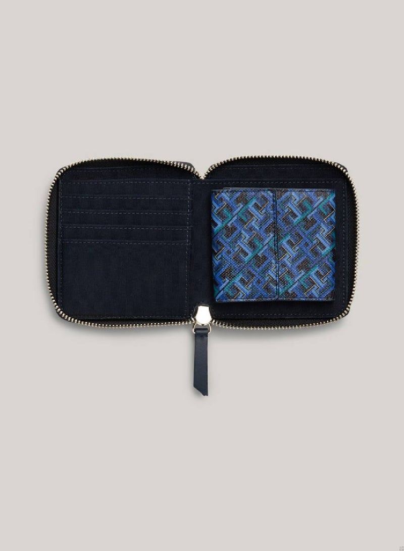 Women's Zip-Around Coin Wallet -  Pure cotton, Blue