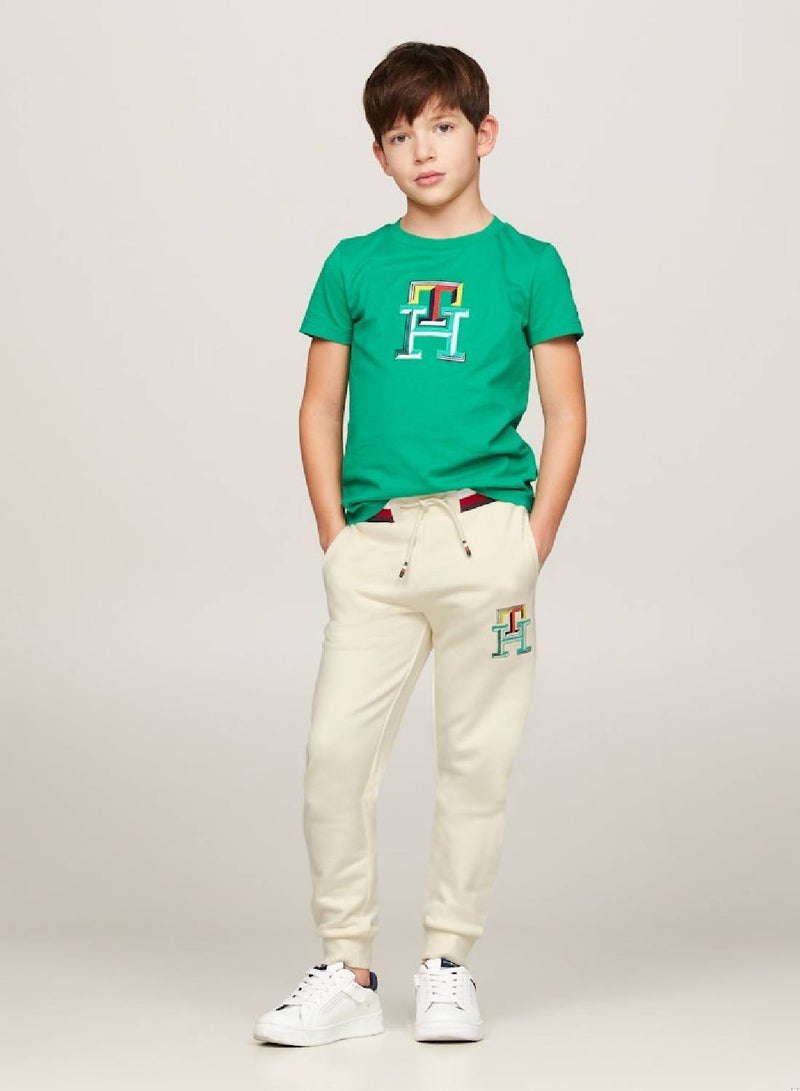 Boys' Th Monogram Embroidery Cuffed Joggers -  Pure cotton, Beige