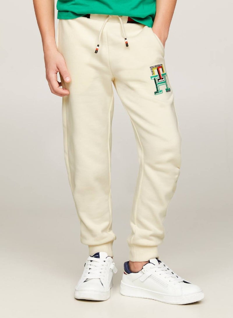 Boys' Th Monogram Embroidery Cuffed Joggers -  Pure cotton, Beige