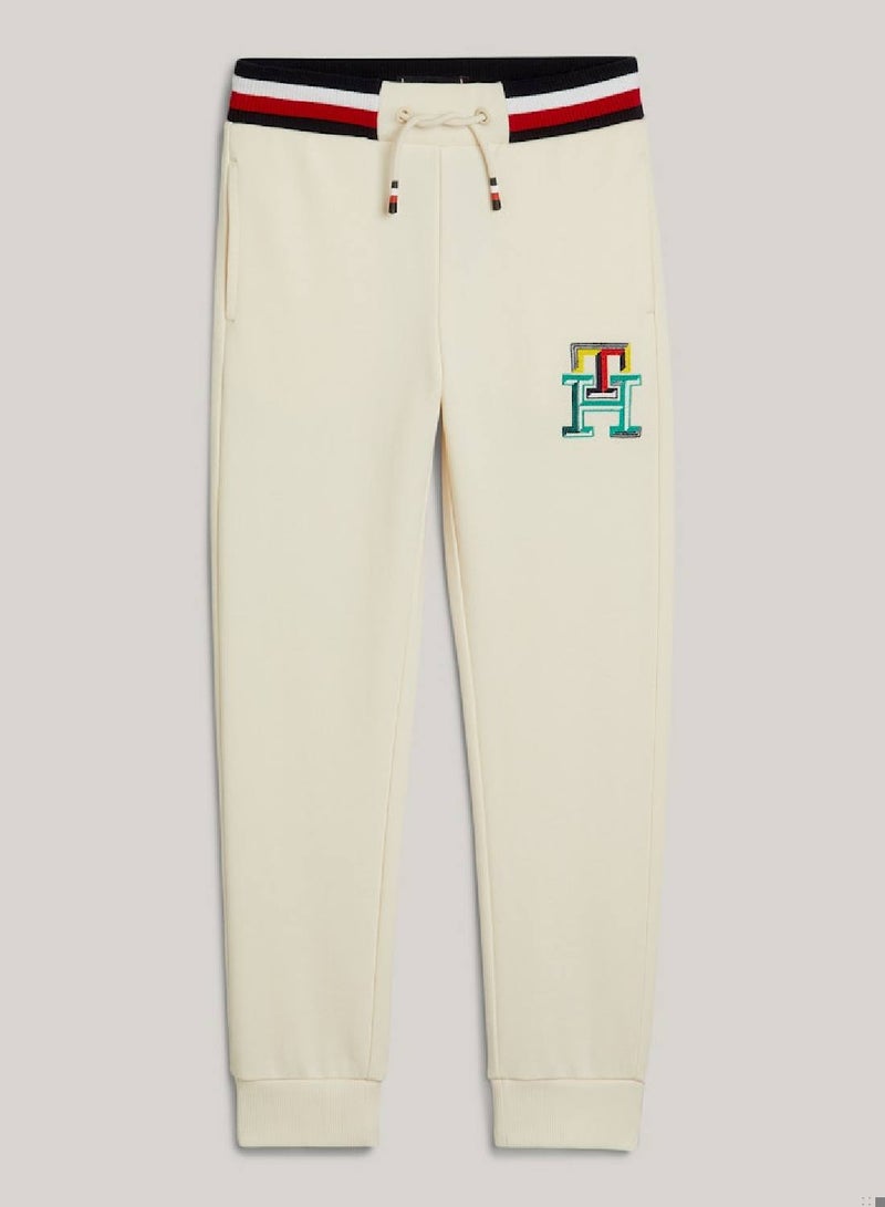 Boys' Th Monogram Embroidery Cuffed Joggers -  Pure cotton, Beige