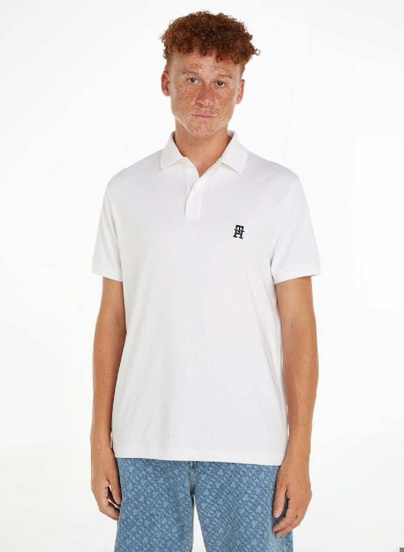 Men's Th Monogram Embroidery Interlock Regular Polo -  Pure cotton interlock, White