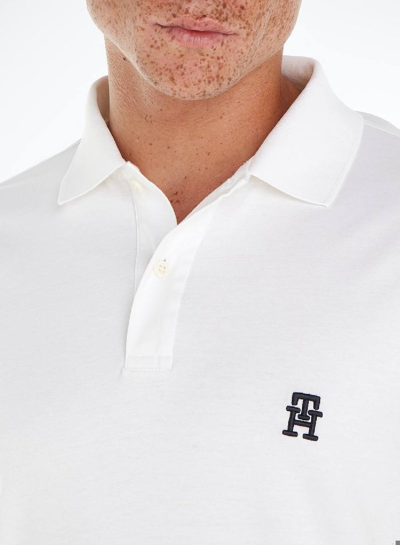 Men's Th Monogram Embroidery Interlock Regular Polo -  Pure cotton interlock, White