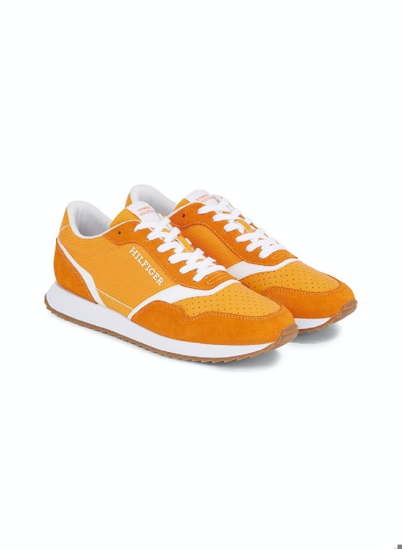 Men's Leather Mixed Texture Runner Trainers -  Leather mix upper, Yellow