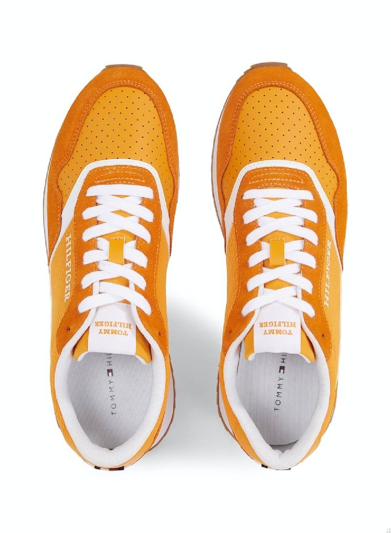 Men's Leather Mixed Texture Runner Trainers -  Leather mix upper, Yellow