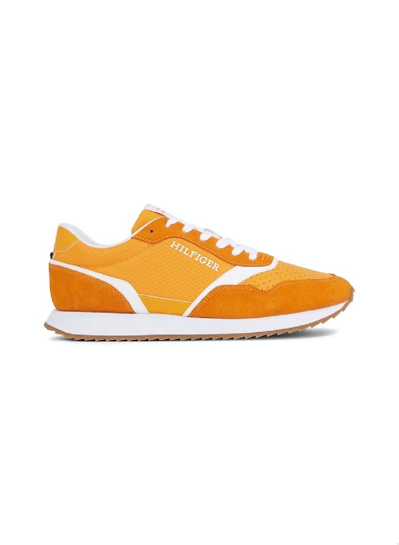 Men's Leather Mixed Texture Runner Trainers -  Leather mix upper, Yellow