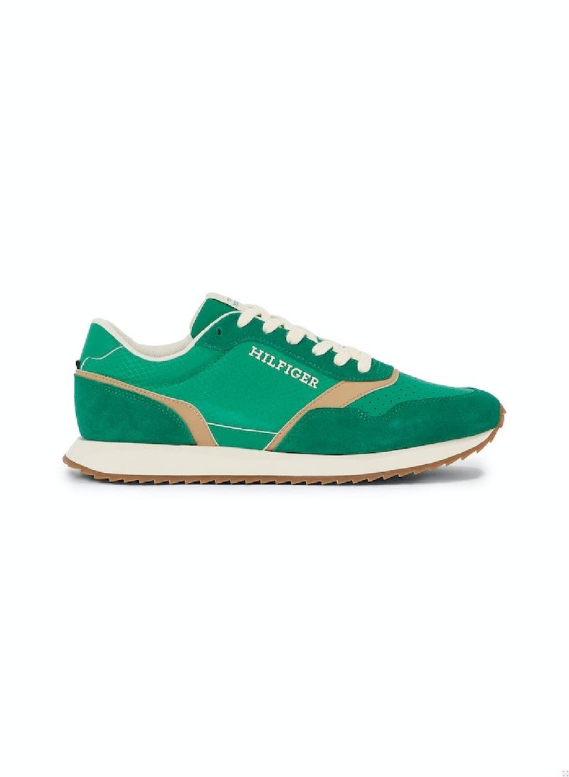 Men's Leather Mixed Texture Runner Trainers -  Leather mix upper, Green