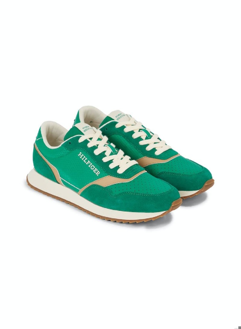 Men's Leather Mixed Texture Runner Trainers -  Leather mix upper, Green