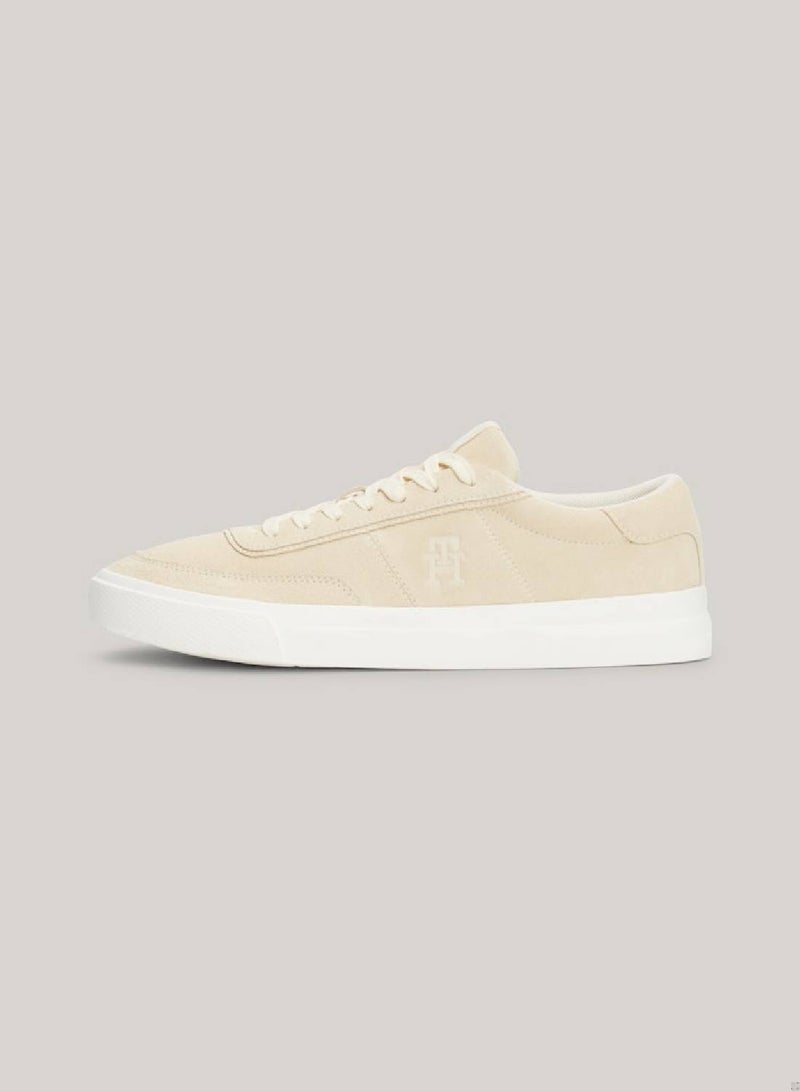 Men's Suede Logo Round Toe Trainers -  Suede upper, Beige
