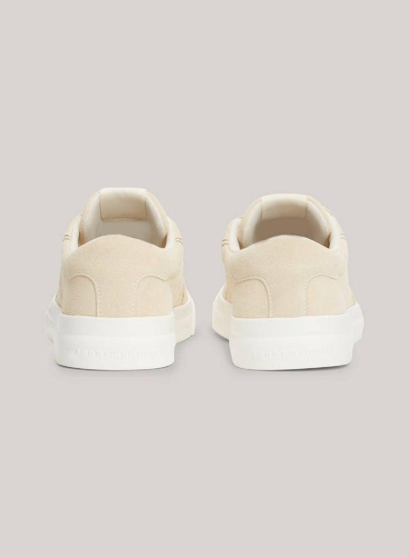 Men's Suede Logo Round Toe Trainers -  Suede upper, Beige