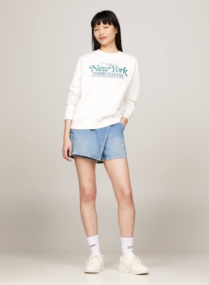 Women's Varsity Logo Boxy Sweatshirt -  Pure cotton, White