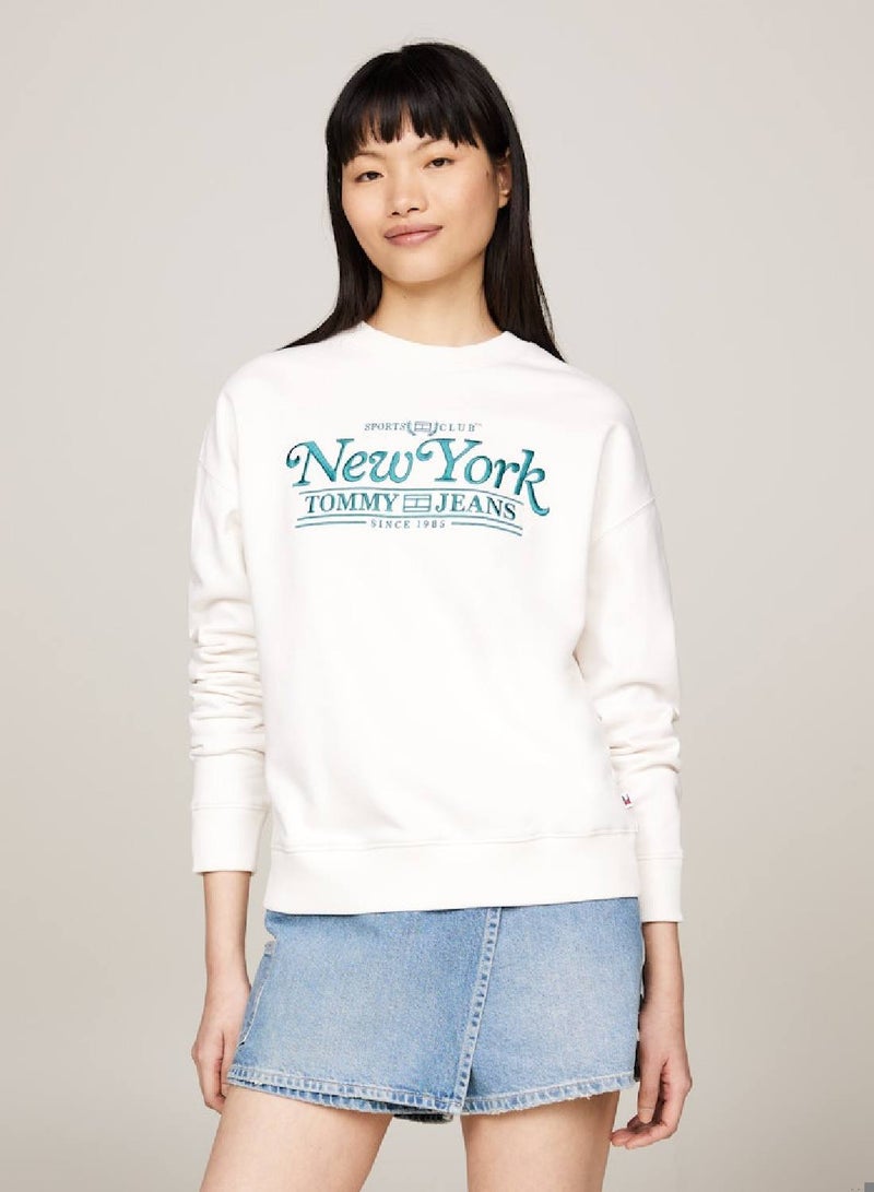 Women's Varsity Logo Boxy Sweatshirt -  Pure cotton, White