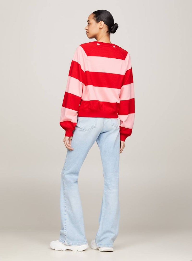 Women's Relaxed Letterman Stripe Sweatshirt -  Pure cotton, Pink/ Multicolor