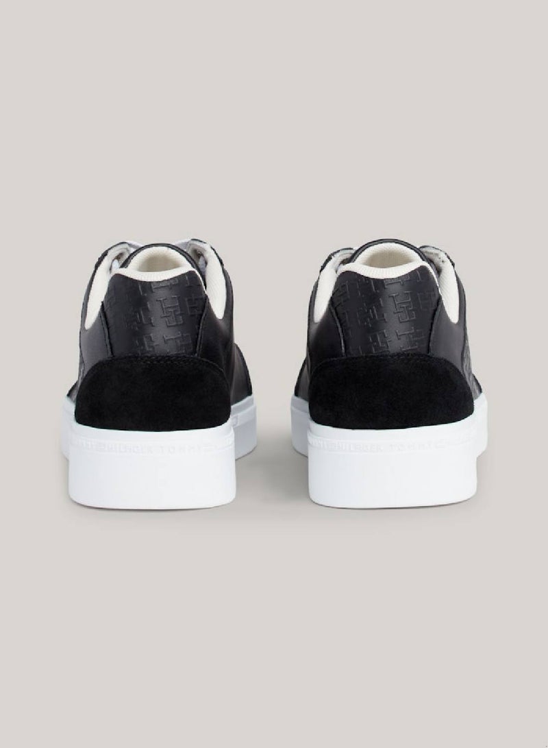 Women's Th Monogram Leather Mixed Texture Trainers -  Leather upper, Black