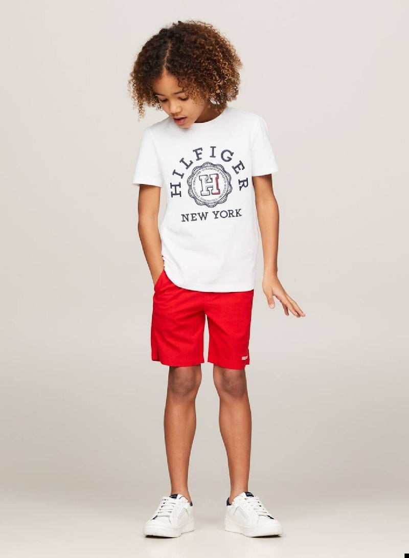 Boys' Hilfiger Monotype Archive Crest Logo Embroidery T-Shirt -  Pure cotton, White