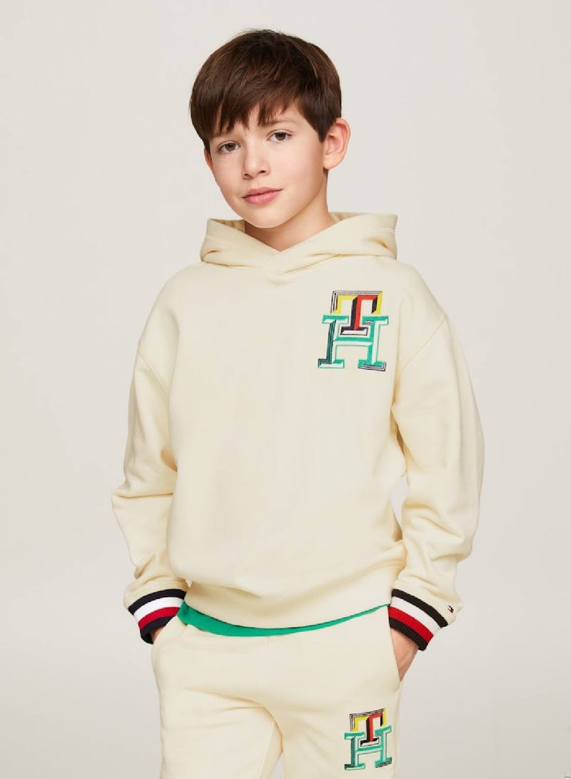 Boys' Th Monogram Signature Cuffs Hoody -  Pure cotton, Beige