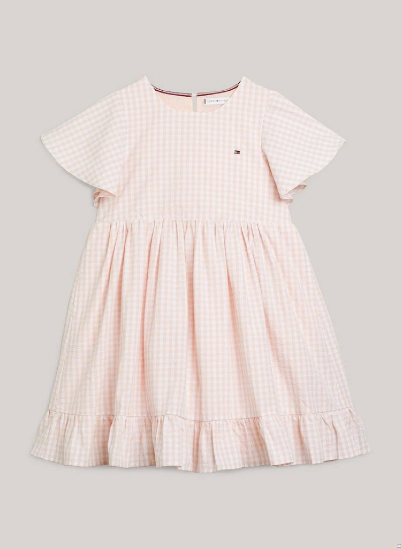 Girls' Gingham Check Dress And Scrunchie Set -  Pure cotton, Pink